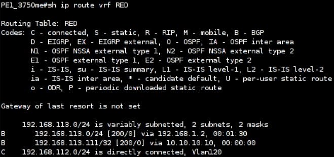 Cisco 3750's MP-BGP Routing Information after VRF route injection using Loki