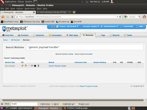 metasploitable запуск слушателя Generic payload handler